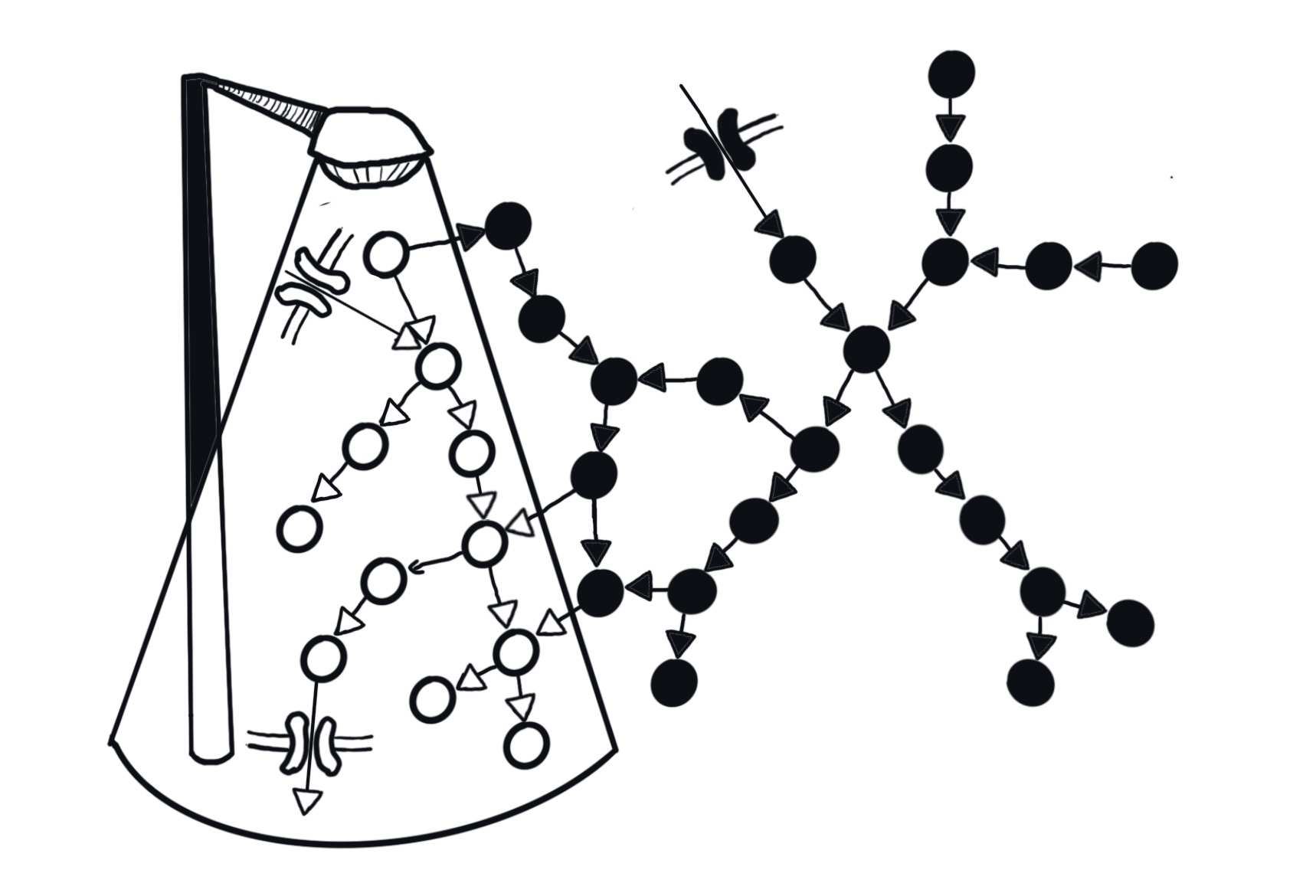A drawing of a network under a light post